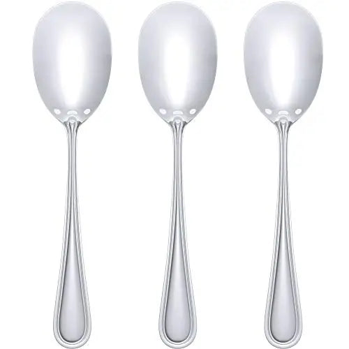 Silver Stainless Steel Solid Serving Spoon - 9-Inches - 3 Pack