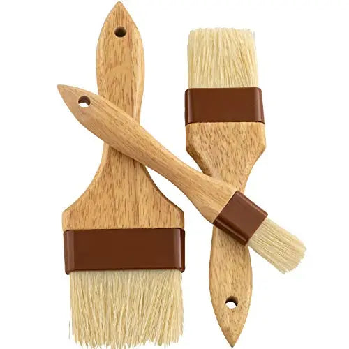 Hardwood Pastry Brush Set - 1", 2", & 3" Brushes in Natural Hardwood - Pack of 3