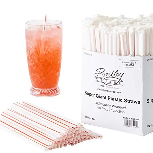 Jumbo Sized Red & White Striped Drinking Straws - 7-3/4" x 5/16" - Packs of 300/600