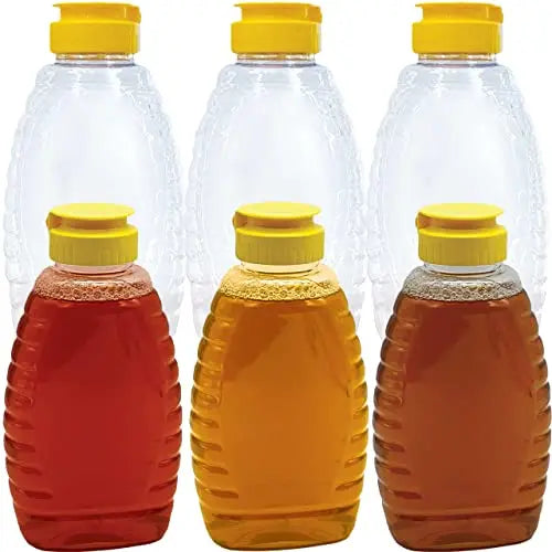 360 ml Squeeze Bottles with Yellow Lid, Clear PET Plastic, Odorless and Drop Resistant, Perfect for Honey and Sauces