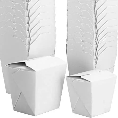 Recyclable White Chinese Takeout Boxes | 8oz & 16oz | Leakproof, Greaseproof, Microwaveable | 100-Pack
