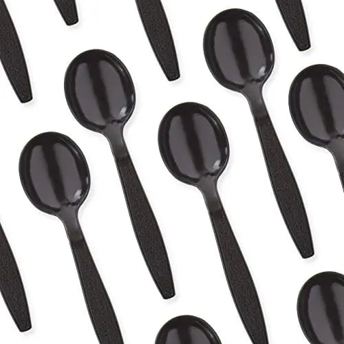 50-Count Black Plastic Soup Spoons | Heavy-Duty Recyclable Utensils