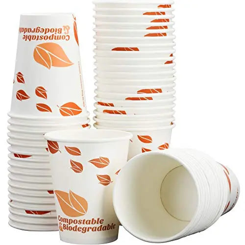 12oz Leaf Print Compostable Coffee Cups - Pack of 100