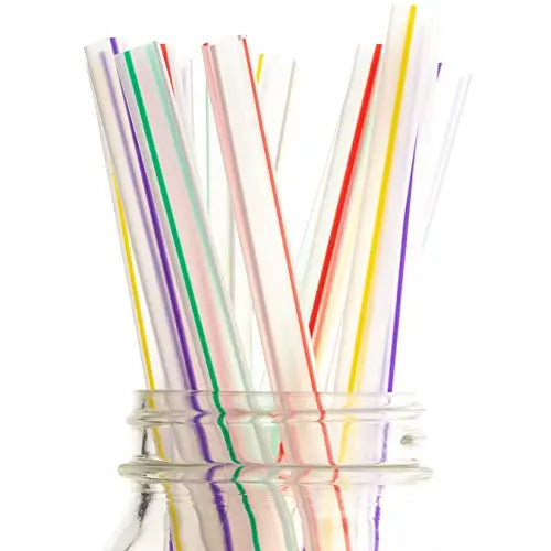 Extra Wide 8.5-inch Straws with Pointy End for Bubble Tea and Milkshakes - 100 Pack Assorted Stripes