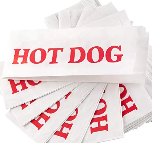 Eco-Friendly Paper Hot Dog Wrappers Sleeves, 9" x 3.5", White with Red Text