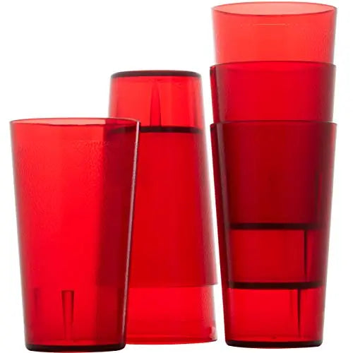 12 oz. Red Pebbled Plastic Tumblers, Set of 6 - Super Durable & Stackable Drinkware