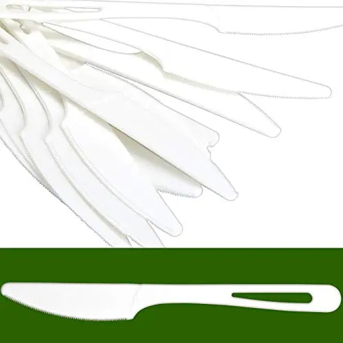 Eco-Friendly White Disposable Knives - 25 Pack, Biodegradable and Compostable, Heat Resistant and Microwavable