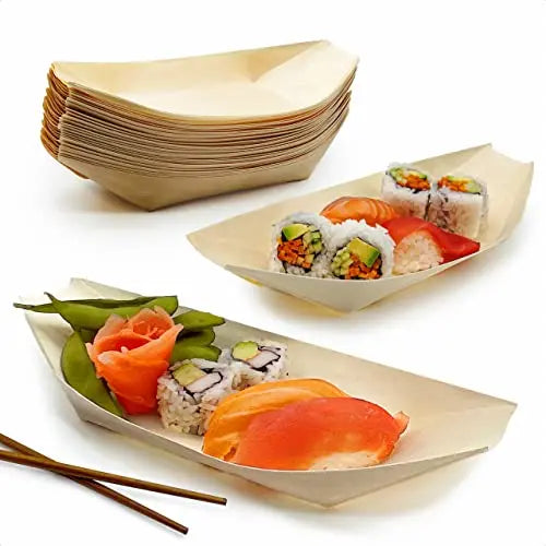 Extra Large 10" Natural Wood Sushi Boat: Biodegradable and Eco-Friendly