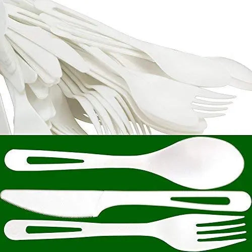 Eco-friendly Biodegradable Cutlery Combo (Fork, Knife, Spoon) 25 Each, White