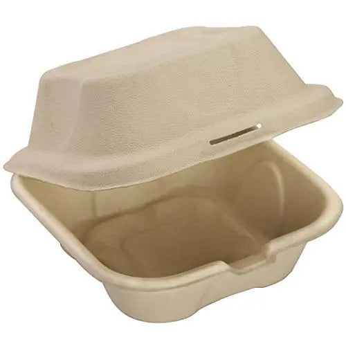 Eco-friendly Kraft Takeout Containers with Clamshell Hinged Lid, 6x6x3 inch