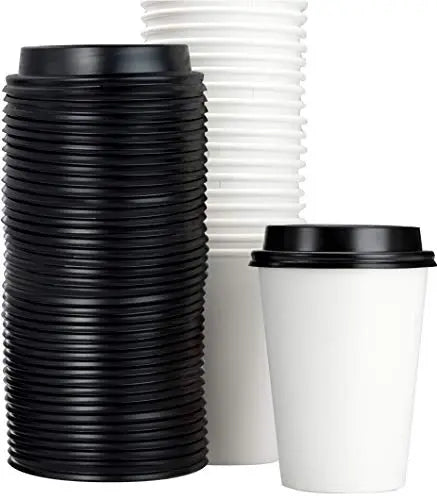 12oz White Coffee Cups & Recyclable Dome Lids - Pack of 100 - Eco-Friendly, BPA-Free & Leak-Proof