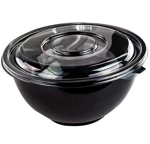Disposable Serving Bowls & Lids Set - Black & Clear, 160oz Capacity, Pack of 4
