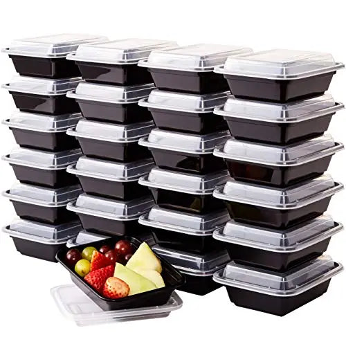 12oz Microwaveable BPA-Free Plastic Takeout Container, Black, Reusable, 25 Pack