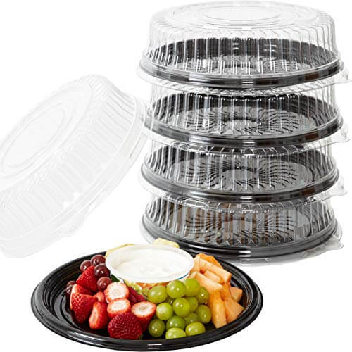 12" Black Catering Trays with Lids, 5 Pack | Durable, Spill-Free & Recyclable