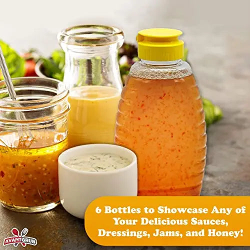 360 ml Squeeze Bottles with Yellow Lid, Clear PET Plastic, Odorless and Drop Resistant, Perfect for Honey and Sauces