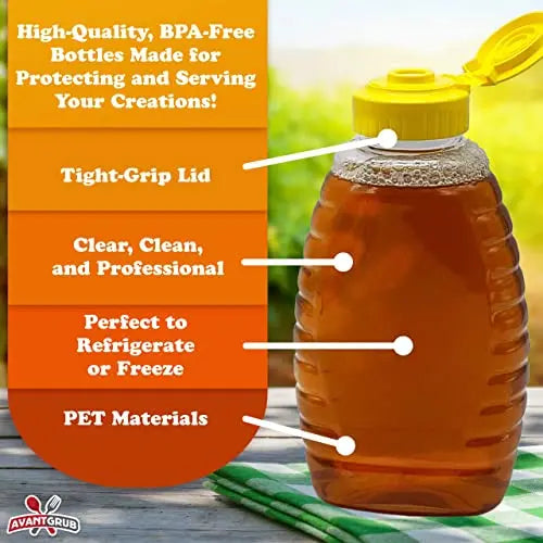 360 ml Squeeze Bottles with Yellow Lid, Clear PET Plastic, Odorless and Drop Resistant, Perfect for Honey and Sauces