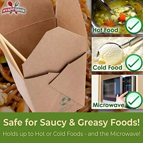 32oz Leak-Resistant Brown Chinese Takeout Boxes, Microwavable, Recyclable, Perfect for Meal Prep