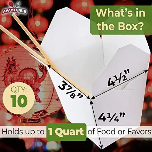 32oz White Chinese Takeout Boxes | 10-Pack | Leak-Resistant and Microwaveable Food Containers