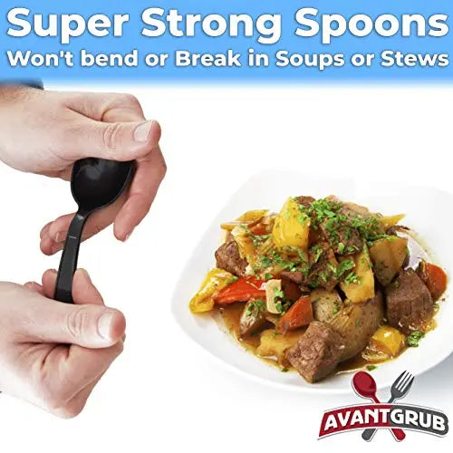 50-Count Black Plastic Soup Spoons | Heavy-Duty Recyclable Utensils