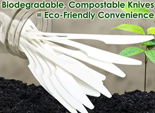 Eco-Friendly White Disposable Knives - 25 Pack, Biodegradable and Compostable, Heat Resistant and Microwavable