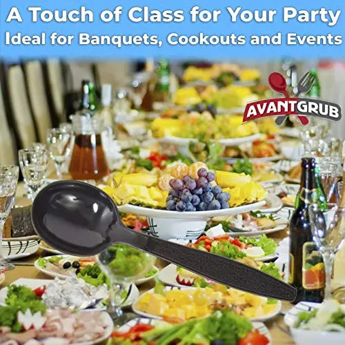 50-Count Black Plastic Soup Spoons | Heavy-Duty Recyclable Utensils