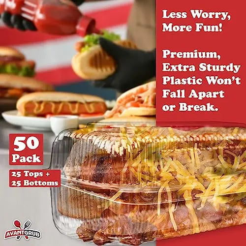 Clear 12 Oz Plastic Hot Dog Trays - Interlocking Design, Sturdy Construction