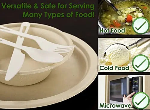 9-inch Biodegradable Plates | Kraft Brown | 25 Pack | Microwavable and Heat-Resistant