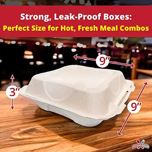 Eco-Friendly Kraft Takeout Boxes with Clamshell Lid - 9"x9"x3"