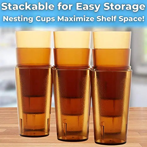 12 oz. Red Pebbled Plastic Tumblers, Set of 6 - Super Durable & Stackable Drinkware