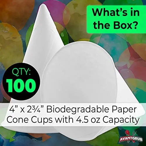 4.5oz Compostable White Paper Cone Cups - Ideal for Shaved Ice, Crafts, and Disposable Funnels