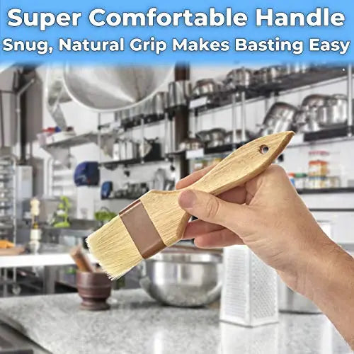 Boar Hair Pastry and Basting Brushes Set, 1-Inch, 2-Inch, and 4-Inch, Natural Wood Handles