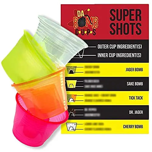 150 Pack Multicolor Bomb Shot Cups - Clear, Yellow, Red, Orange - Perfect for Party Drinks