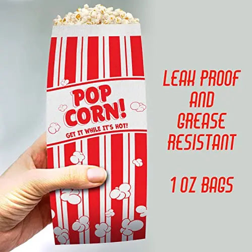 Vintage Red & White Popcorn Bags 1oz (Pack of 25) - Leak-Resistant, Perfect for Parties & Movie Nights