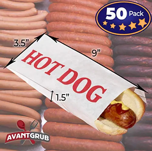 Eco-Friendly Paper Hot Dog Wrappers Sleeves, 9" x 3.5", White with Red Text