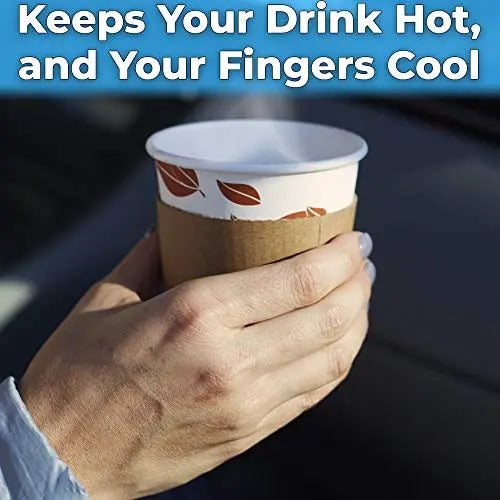 Eco-Friendly 12 Oz Coffee Cup Set | White with Leaf Print | Compostable, Leak-Proof & BPA-Free