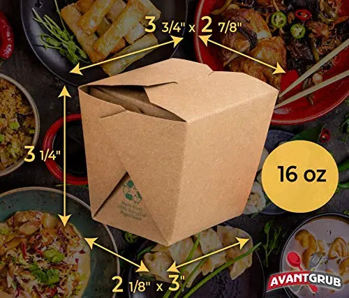 16 oz Chinese Take-Out Boxes with Bamboo Chopsticks | 25 Sets | Leak-Resistant Containers