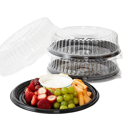 12-Inch Black Catering Trays with Lids, 3 Pack - Pro-Grade, 100% BPA-Free & Recyclable