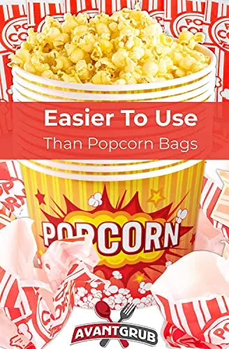 85oz Popcorn Buckets in Yellow, White & Red - Bulk Packs, Disposable and Grease Proof