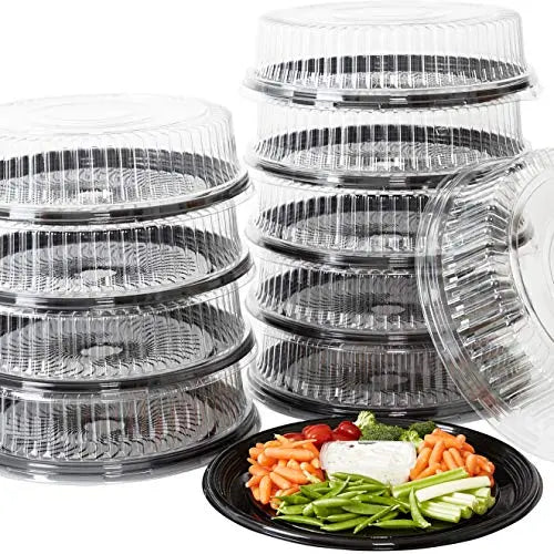 16" Black Catering Trays with Lids - Pack of 10, Durable, Recyclable, BPA-Free, Spill-Proof
