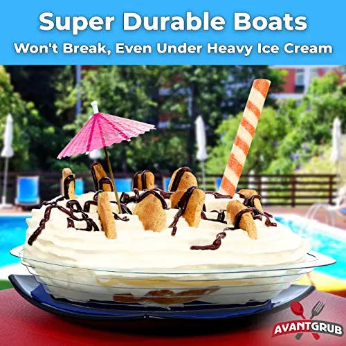 12 Oz Medium Clear Banana Split Boat - 50 Pack - Durable PET Plastic, 100% Recyclable, Ideal for Ice Cream Socials