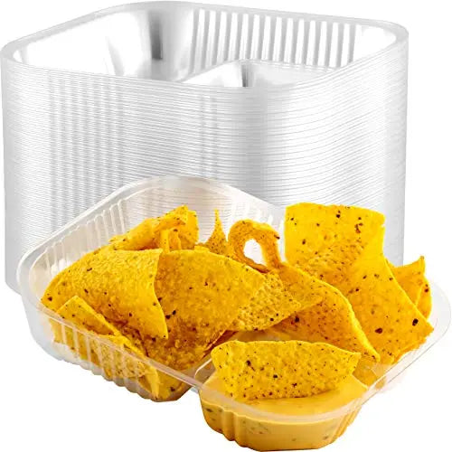 Large Clear Nacho Trays - 6"x8" - 25 Pack | Robust and Spillproof with High Lip