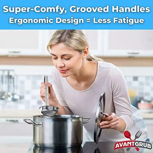 Super Sturdy Ergonomic Soup Ladles | Stainless Steel with Long Handle | Ideal for Stirring, Portioning, and Serving Soups, Chili, and Stew