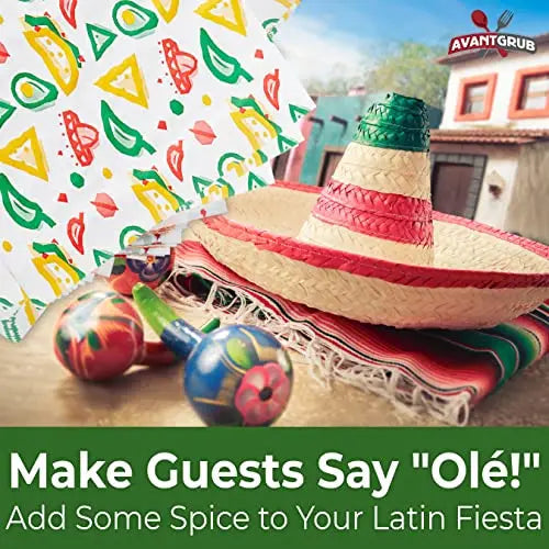 Mexican Print Deli Paper | 12-Inch Greaseproof Wrapping Sheets | Biodegradable Food Liners for Tacos, Sandwiches, and Party Platters