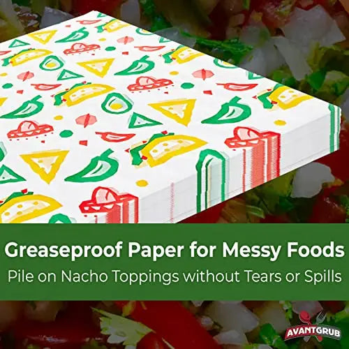 Mexican Print Deli Paper | 12-Inch Greaseproof Wrapping Sheets | Biodegradable Food Liners for Tacos, Sandwiches, and Party Platters