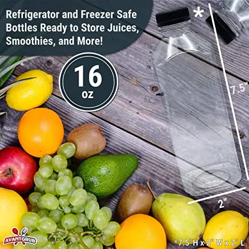 10 Pack Empty Plastic Bottles 500ml with Secure Black Lid for Smoothies, Juices, Shakes and Sauces