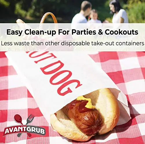 Eco-Friendly Paper Hot Dog Wrappers Sleeves, 9" x 3.5", White with Red Text