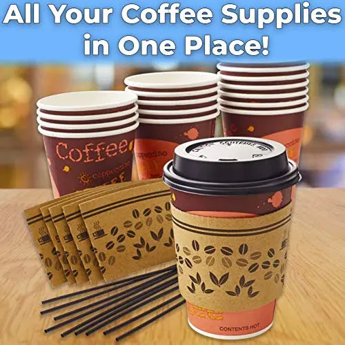 12 Oz Coffee Cup Set with Orange Print, Leak-Proof and Stylish, All-in-One Kit