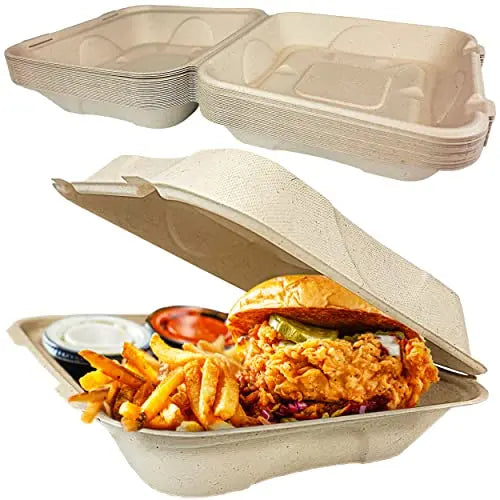 Eco-Friendly Kraft Takeout Boxes with Clamshell Lid - 9"x9"x3"