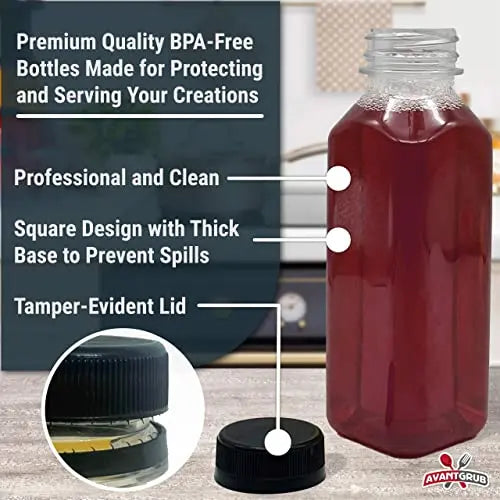 10 Pack Empty Plastic Bottles 500ml with Secure Black Lid for Smoothies, Juices, Shakes and Sauces