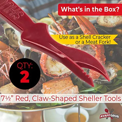 Dark Red Shuckaneer Sheller - 2 Pack | 7.5" Seafood Cracker and Meat Picker | Perfect for Crab and Lobster